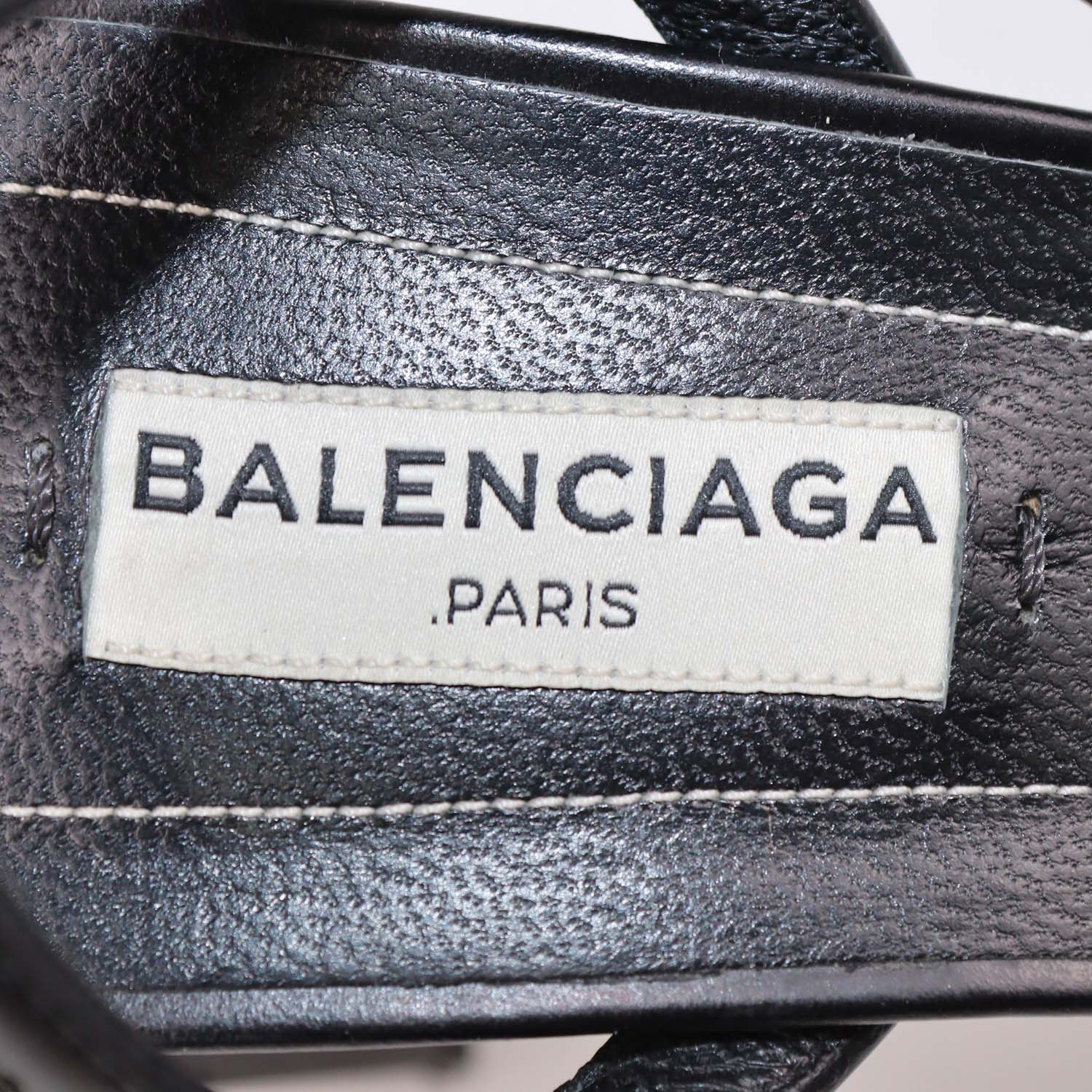 Balenciaga Black Leather Square Toe Ankle Strap Sandals