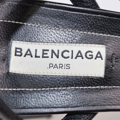 Balenciaga Black Leather Square Toe Ankle Strap Sandals