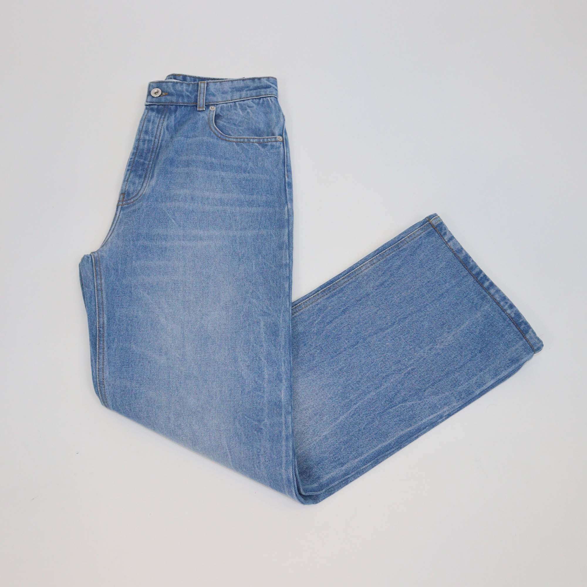 Paco Rabanne Washed Blue Denim Wide Leg Pants