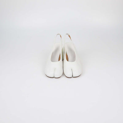 Maison Margiela White Leather Hologram Block Heel Tabi Slingback Pumps
