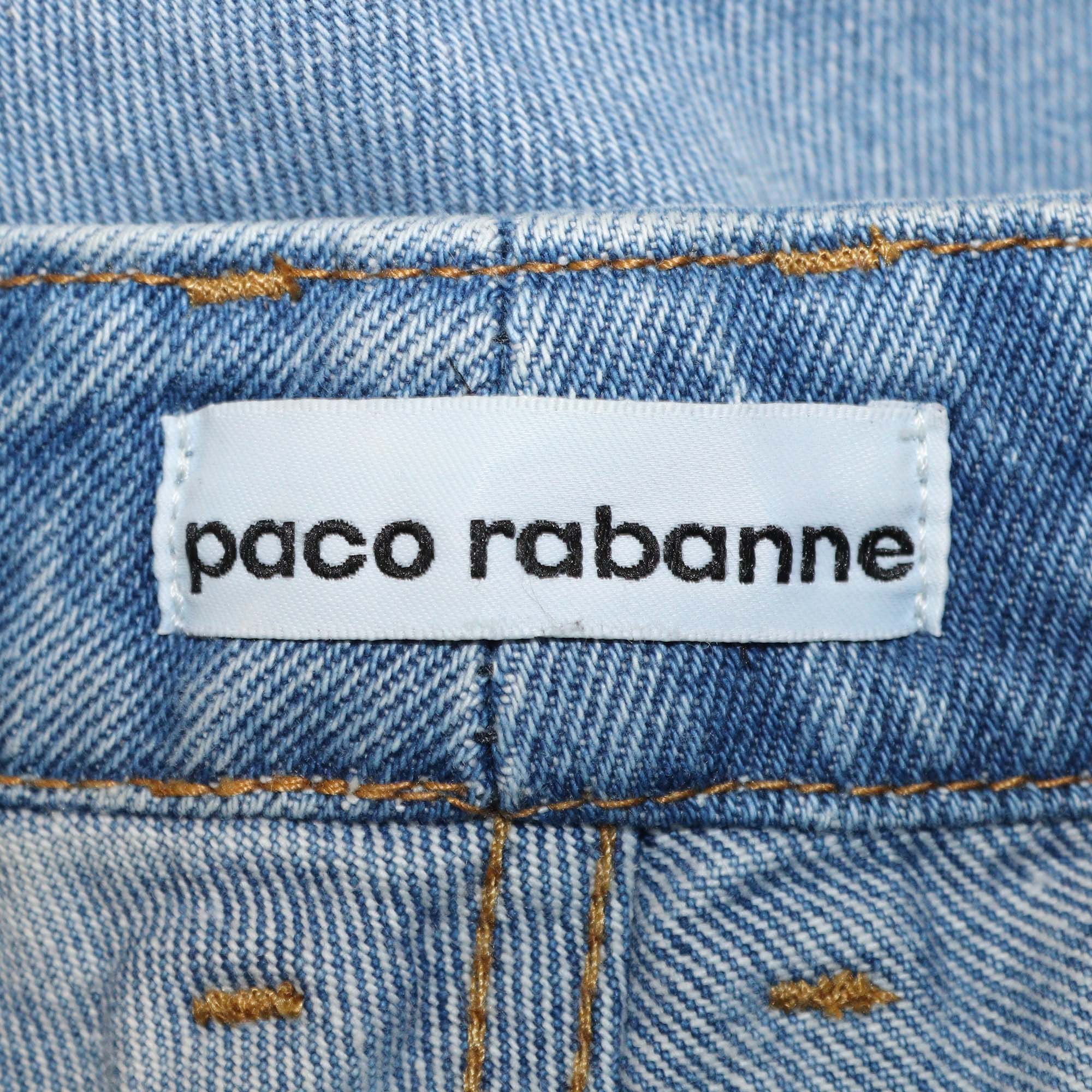 Paco Rabanne Washed Blue Denim Wide Leg Pants