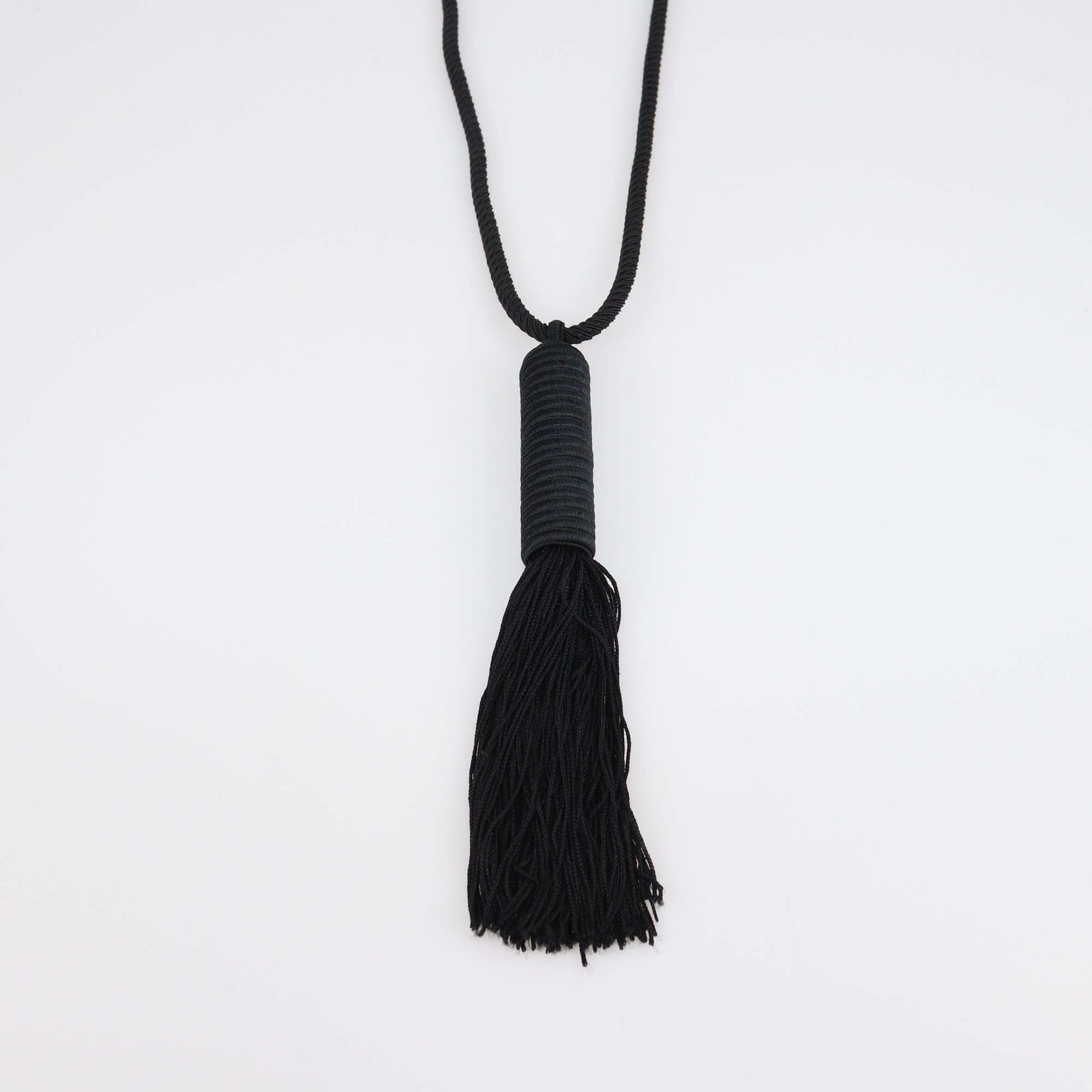 Saint Laurent Black Fabric Tassel Pendant Necklace