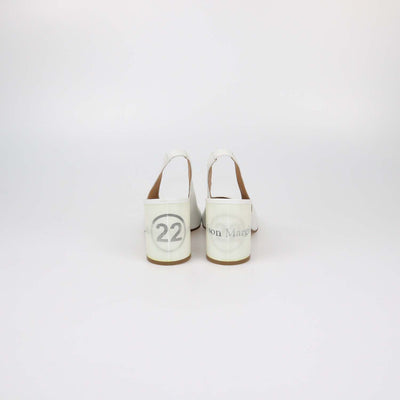 Maison Margiela White Leather Hologram Block Heel Tabi Slingback Pumps