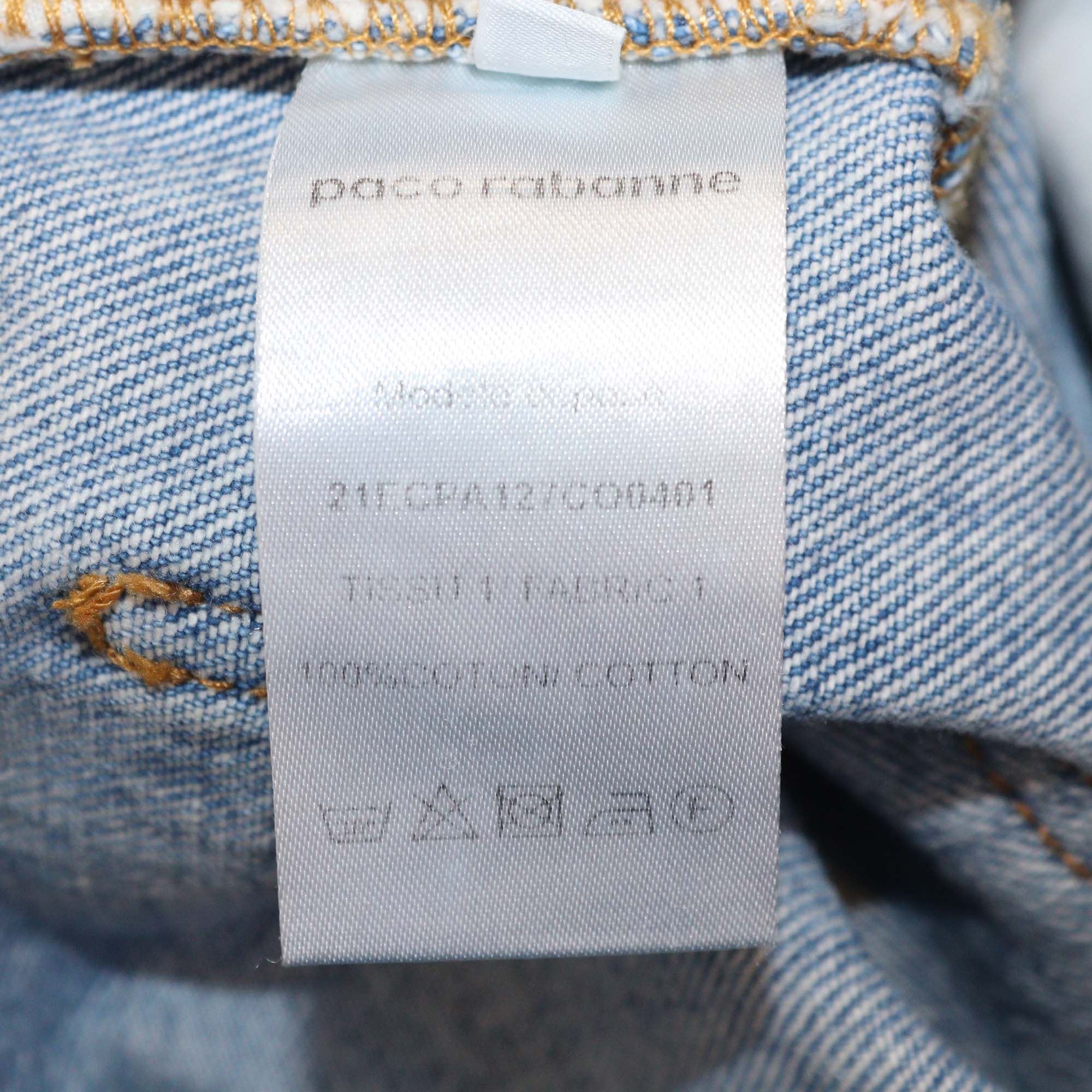 Paco Rabanne Washed Blue Denim Wide Leg Pants