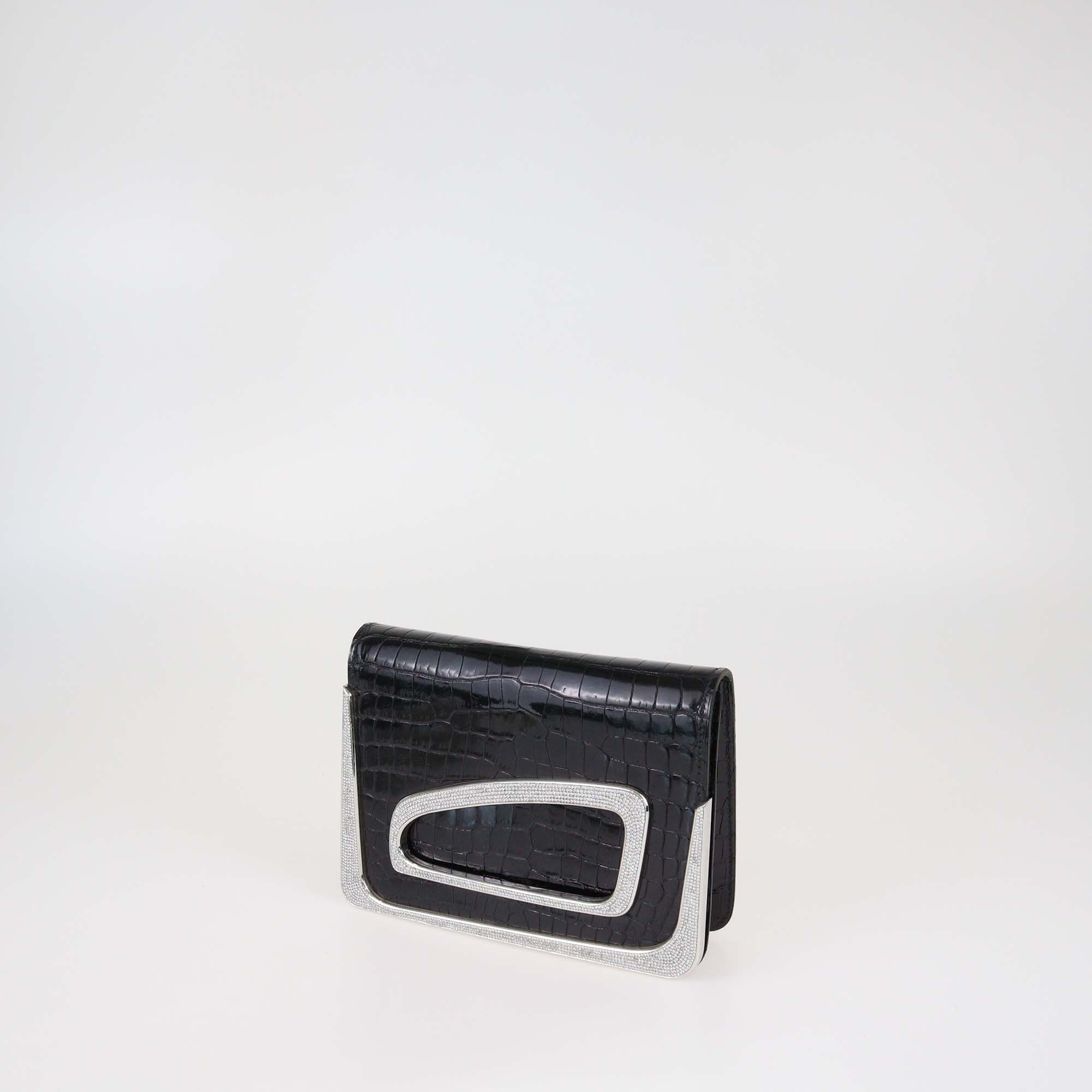 Stephane Rolland Black Crocodile Leather Crystal Limited Edition Talitha Clutch