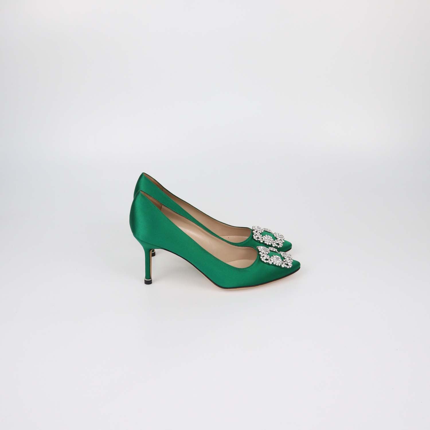 Manolo Blahnik Green Satin Hangisi Pumps
