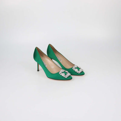 Manolo Blahnik Green Satin Hangisi Pumps