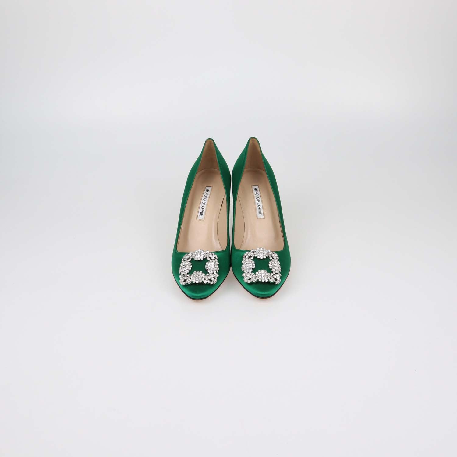 Manolo Blahnik Green Satin Hangisi Pumps