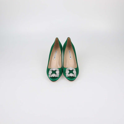 Manolo Blahnik Green Satin Hangisi Pumps