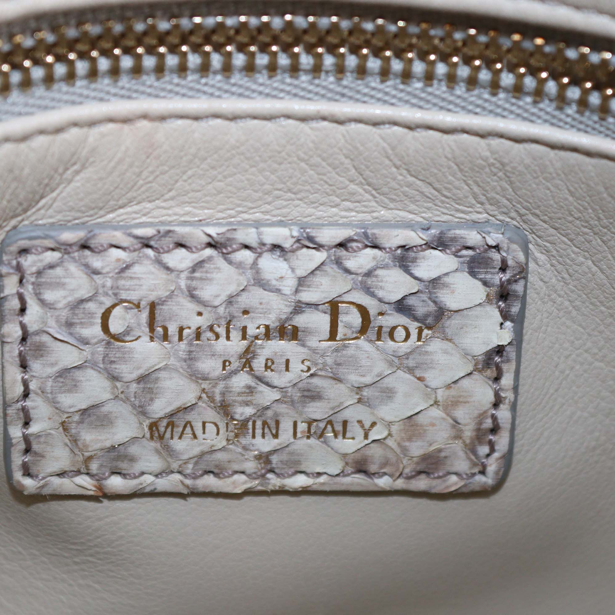 Christian Dior Beige/Gold Python Mini Lady Dior Tote