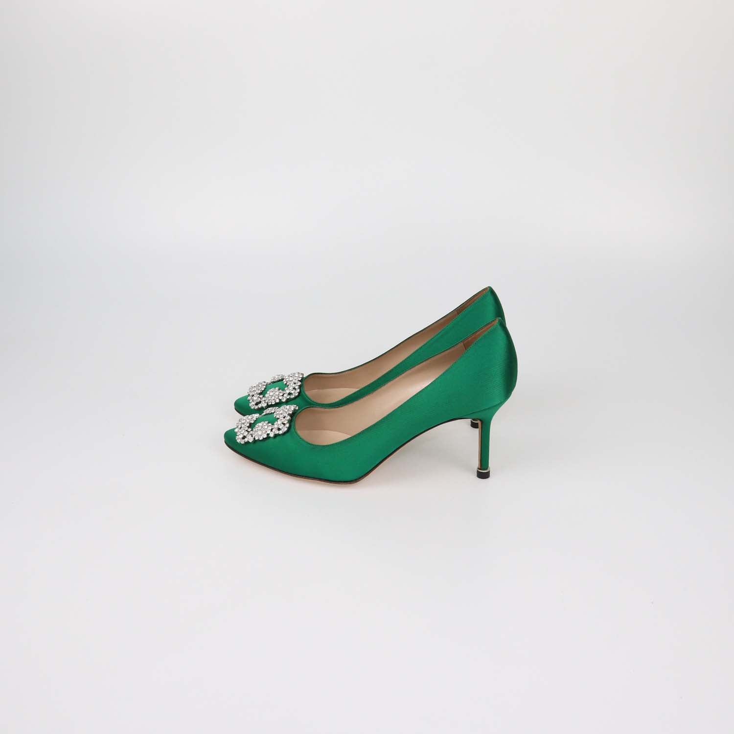 Manolo Blahnik Green Satin Hangisi Pumps