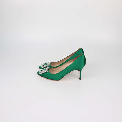 Manolo Blahnik Green Satin Hangisi Pumps