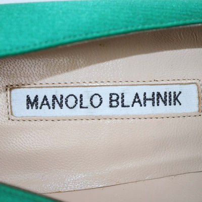 Manolo Blahnik Green Satin Hangisi Pumps