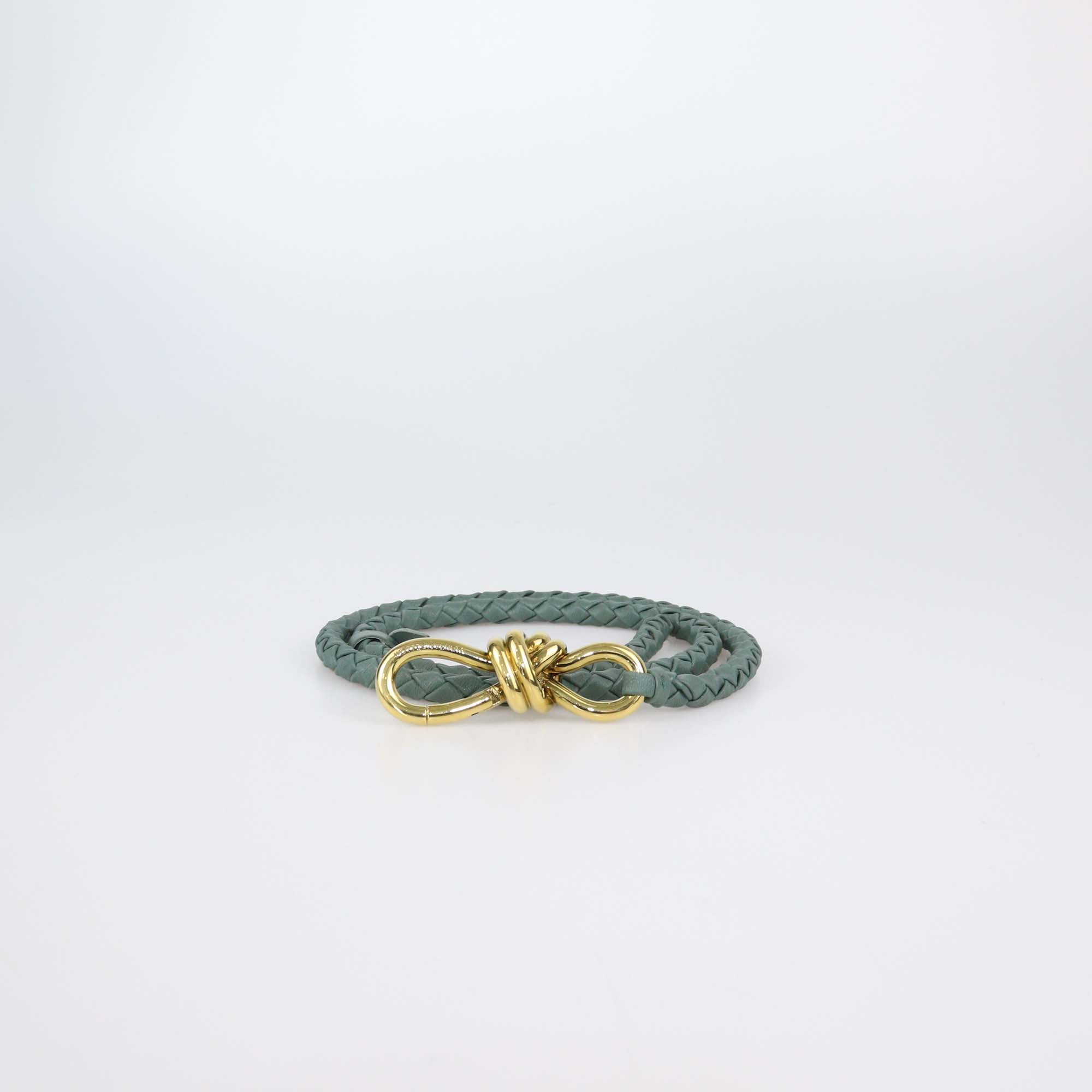 Bottega Veneta Sage Green Intrecciato Leather Andiamo Belt L