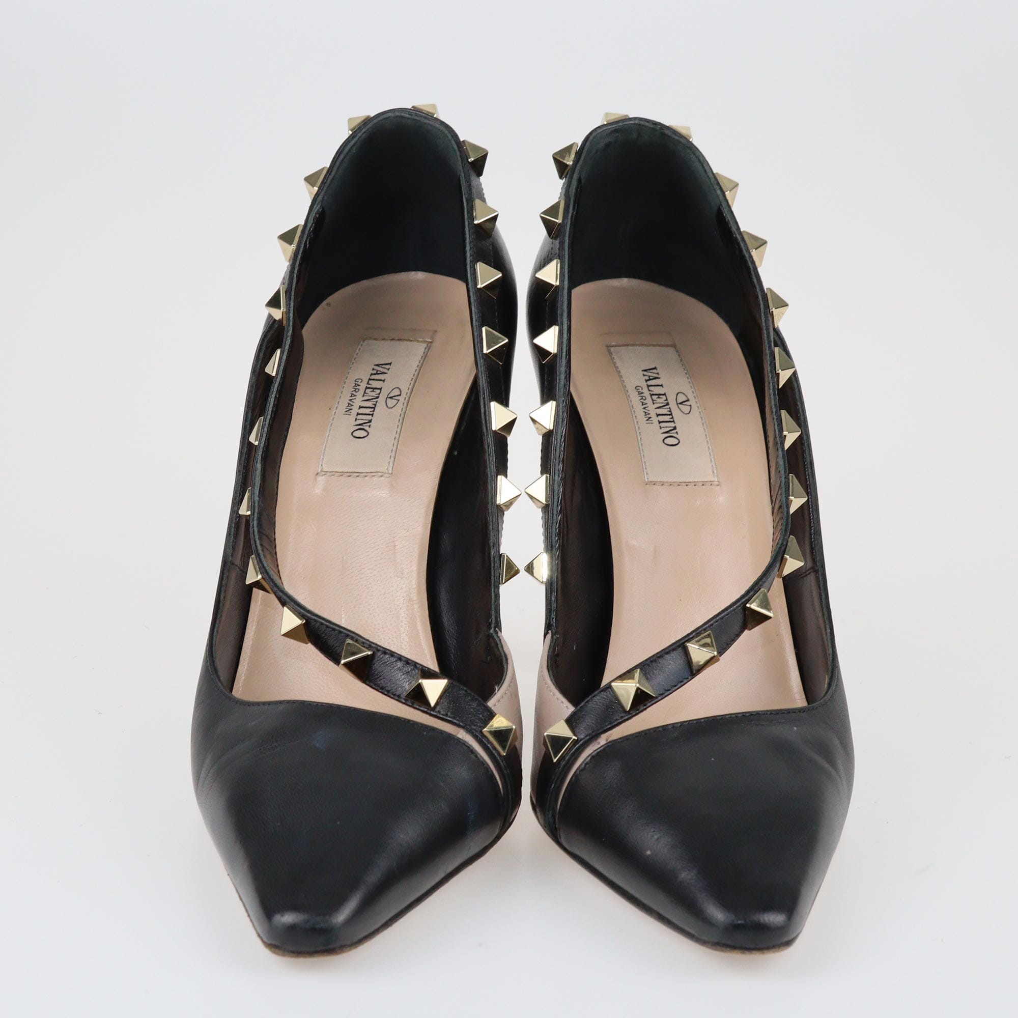 Black/Beige Rockstud Pointed Toe Pumps Shoes Valentino 