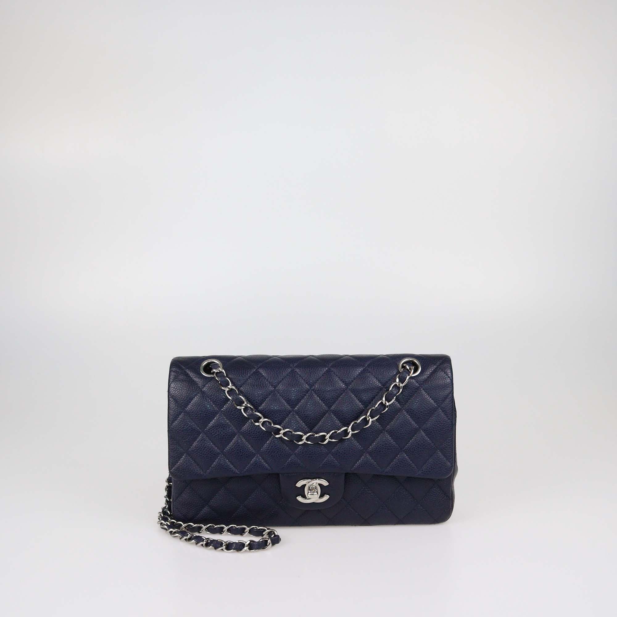 Chanel Navy Blue Caviar Leather Medium Classic Double Flap Bag