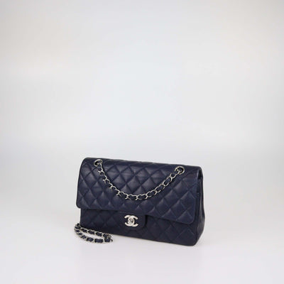 Chanel Navy Blue Caviar Leather Medium Classic Double Flap Bag