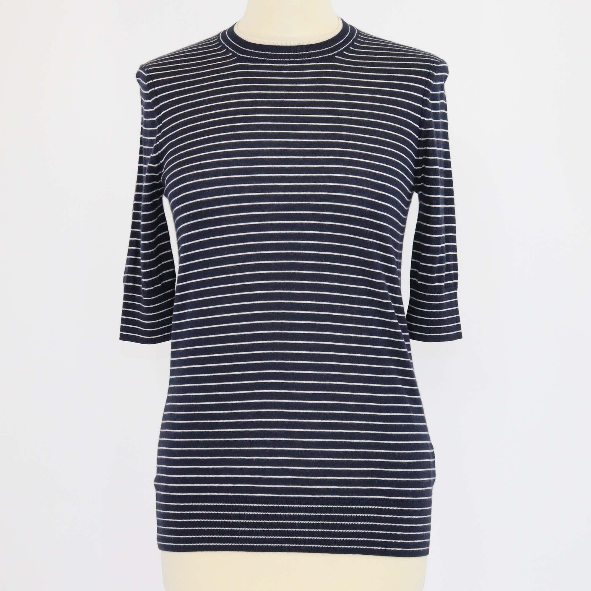Loro Piana Navy Blue/White Knitted Striped Long Sleeve Top Womens Loro Piana 