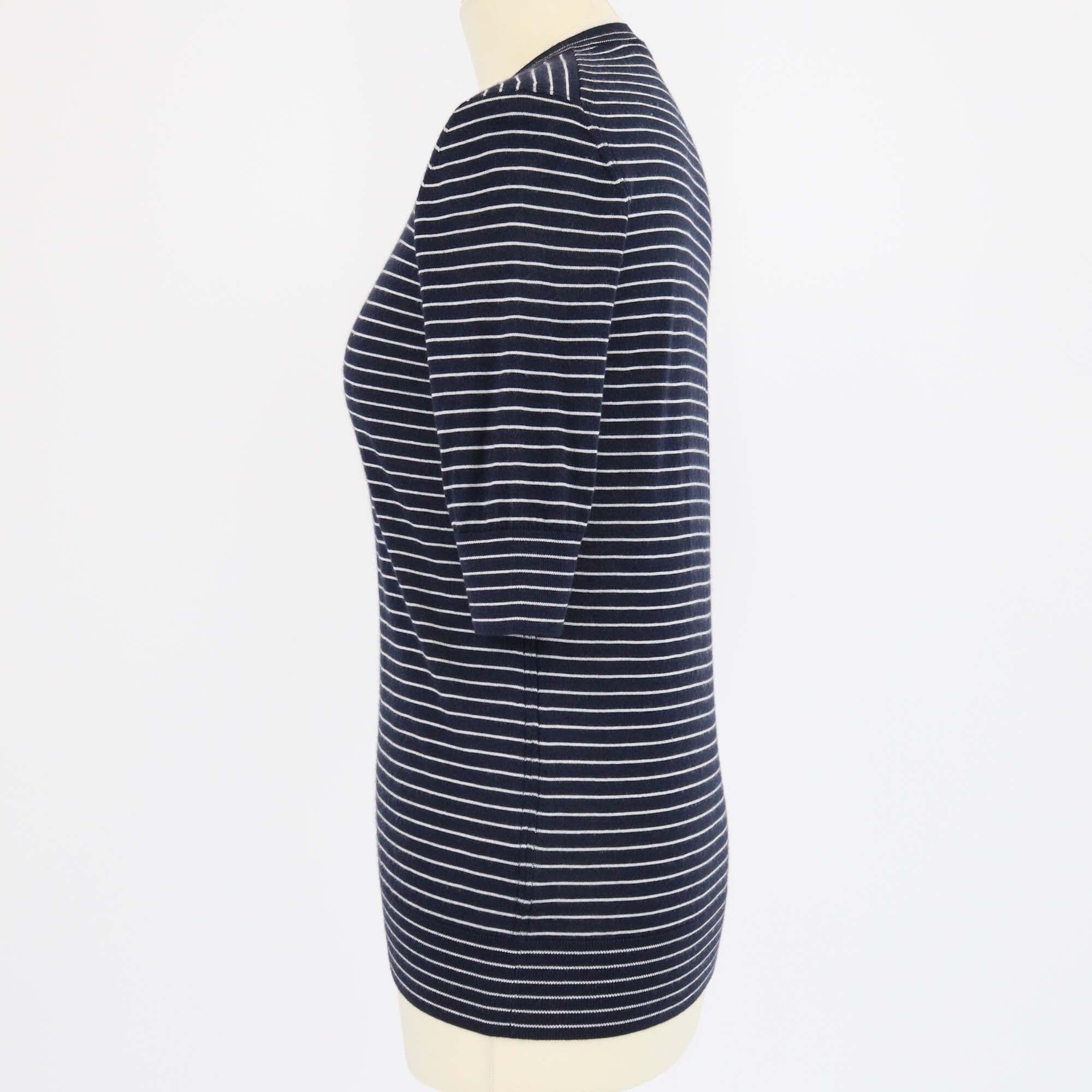 Loro Piana Navy Blue/White Knitted Striped Long Sleeve Top Womens Loro Piana 