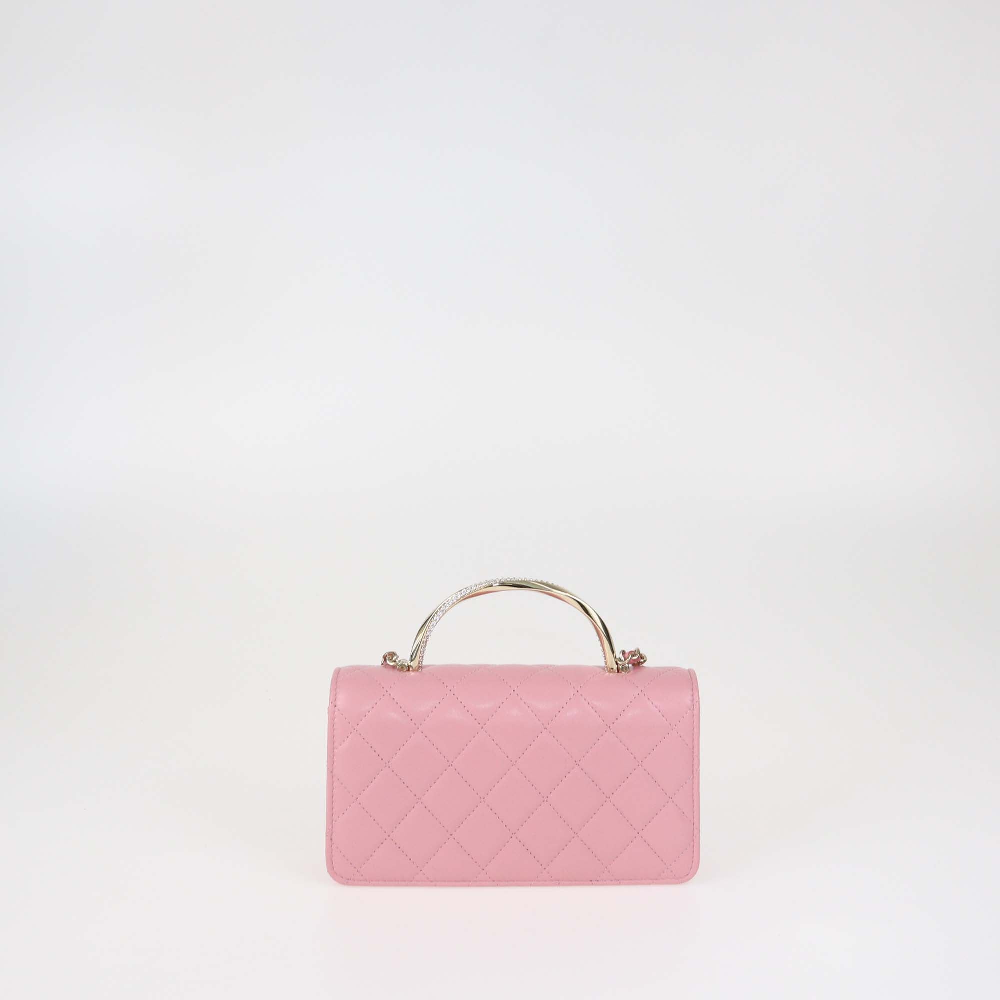 Chanel Pink Quilted Leather Crytal Flap Chain Clutch
