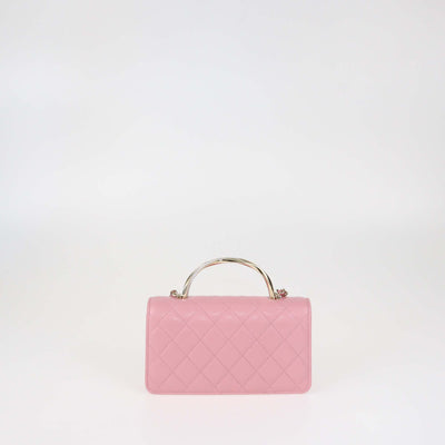 Chanel Pink Quilted Leather Crytal Flap Chain Clutch