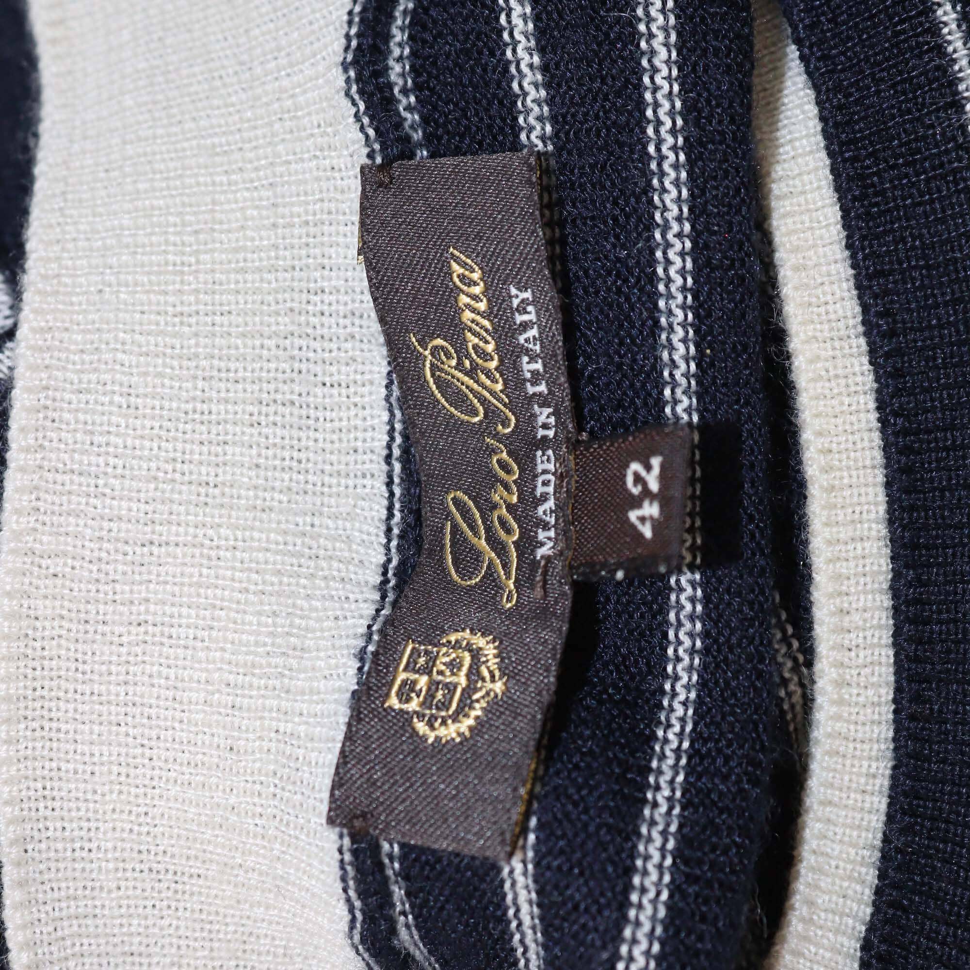 Loro Piana Navy Blue/White Knitted Striped Long Sleeve Top Womens Loro Piana 