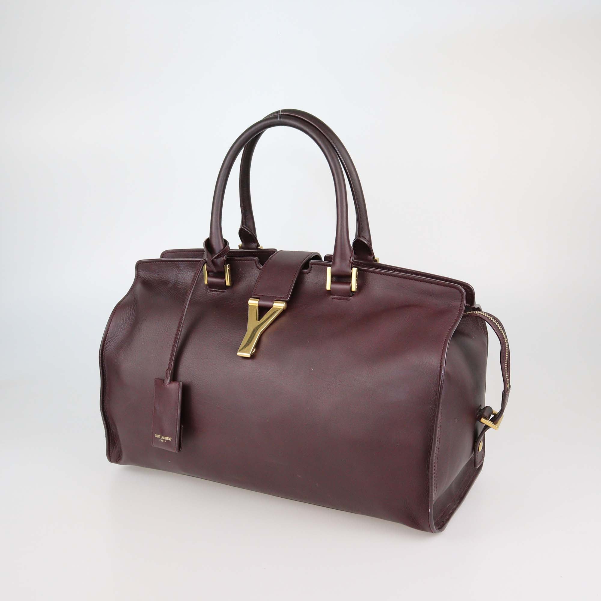 Saint Laurent Burgundy Leather Medium Cabas ChYc Bag