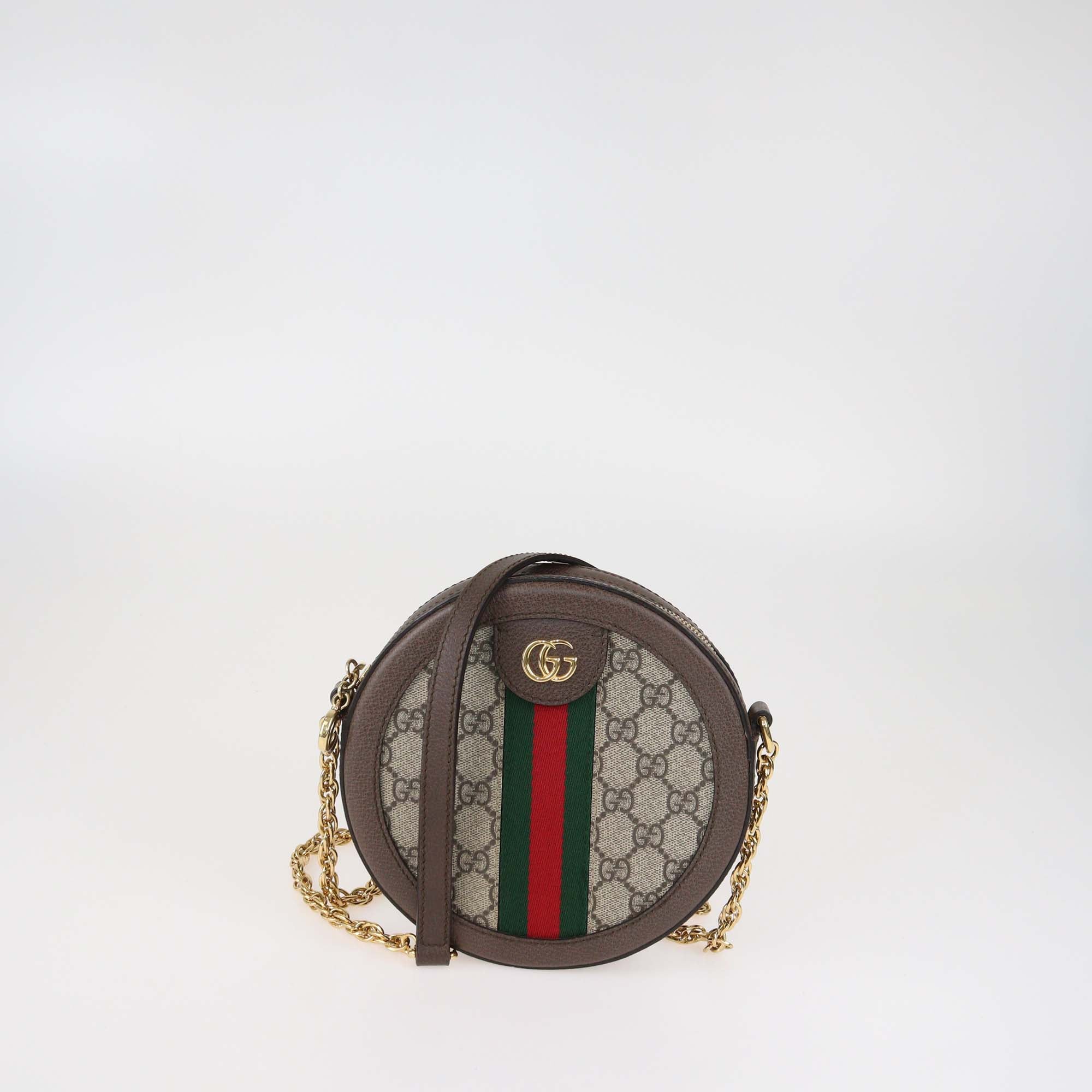 Gucci Brown/Beige GG Supreme Canvas Mini Ophidia Round Bag