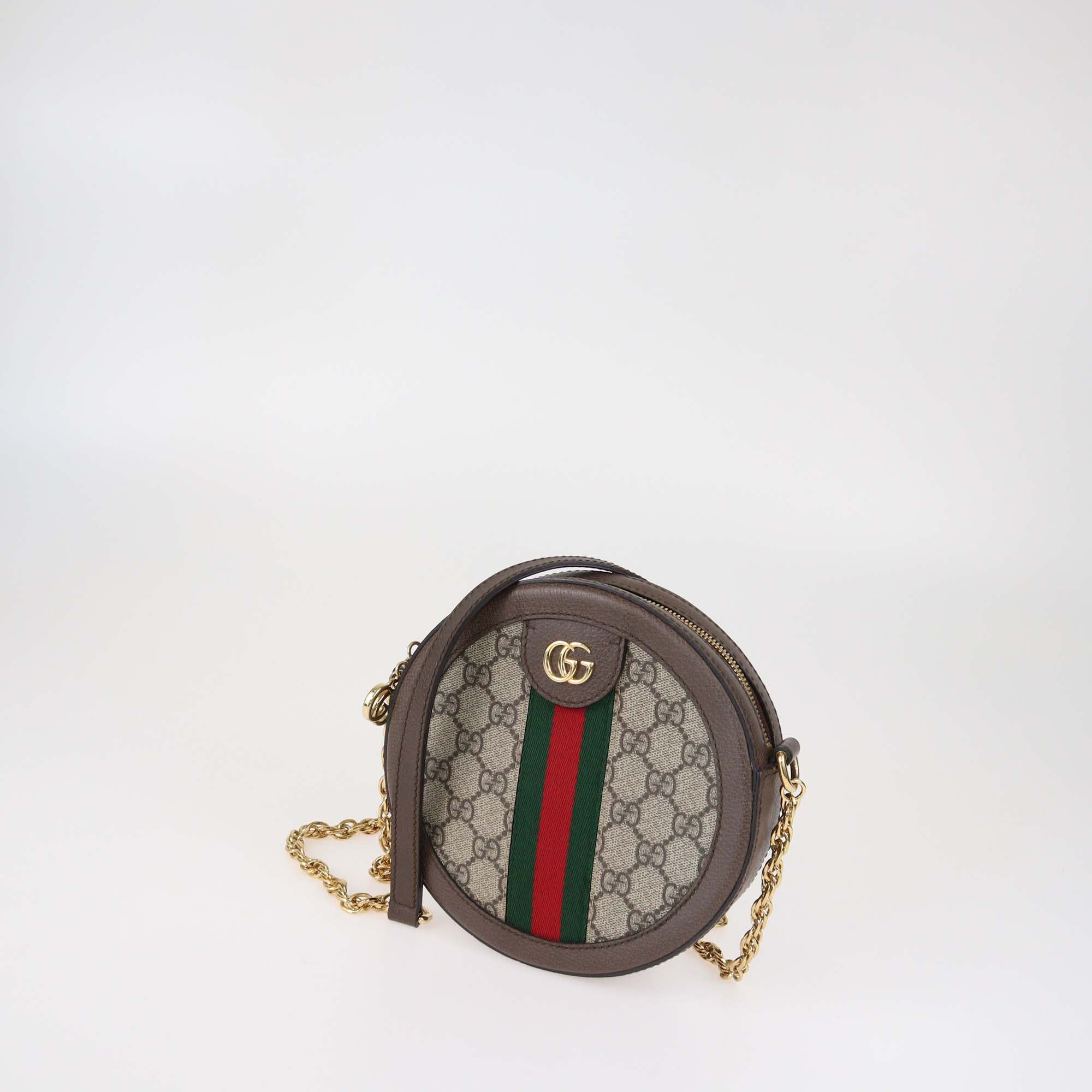 Gucci Brown/Beige GG Supreme Canvas Mini Ophidia Round Bag
