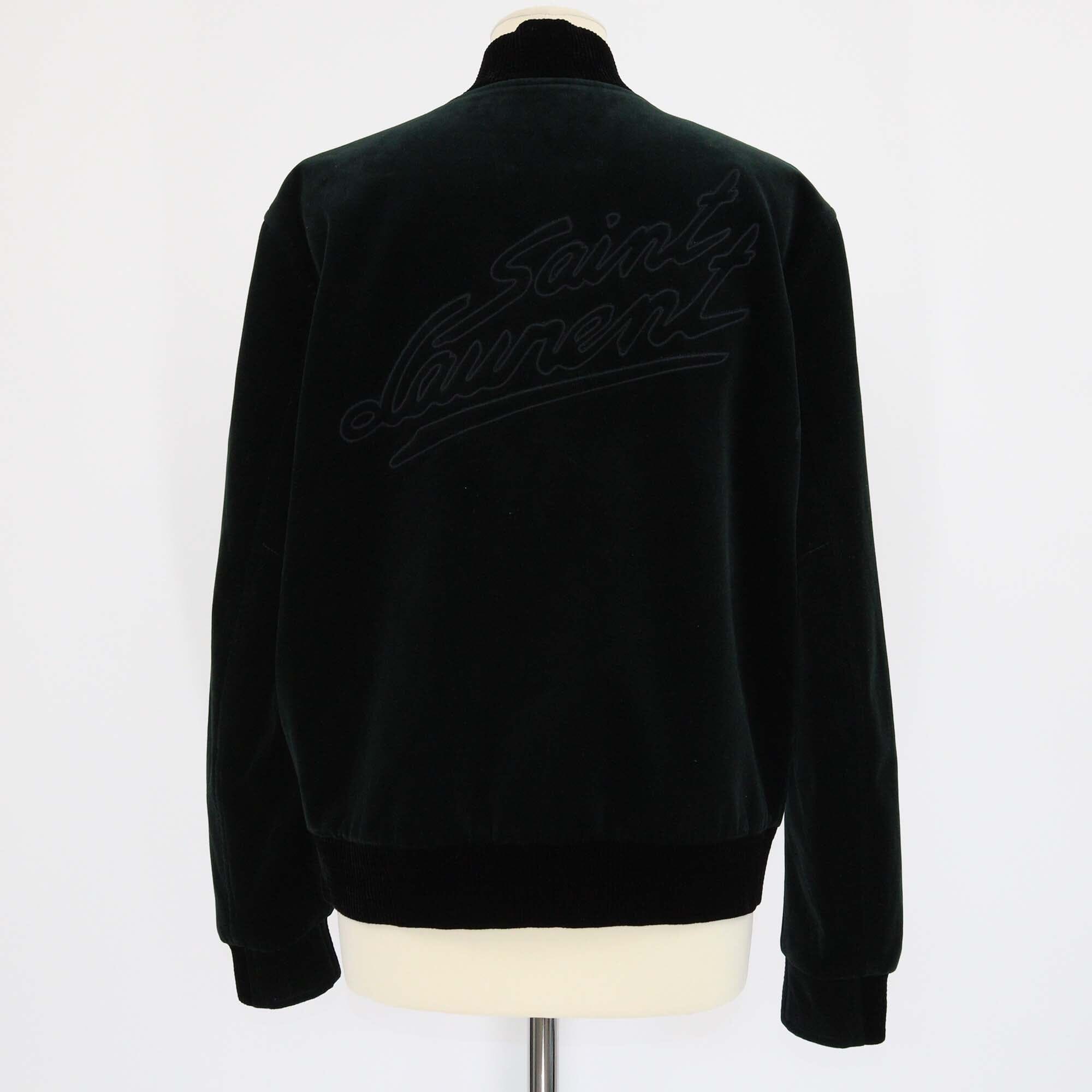 Saint Laurent Dark Forest Velvet Teddy Varsity Jacket Mens Saint Laurent 