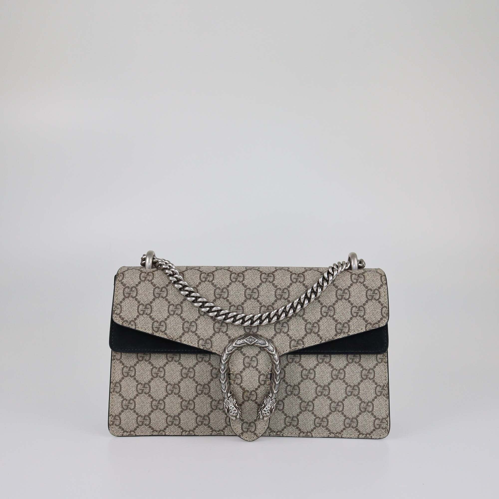 Gucci Beige/Black GG Supreme Small Dionysus Shoulder Bag Womens Gucci 