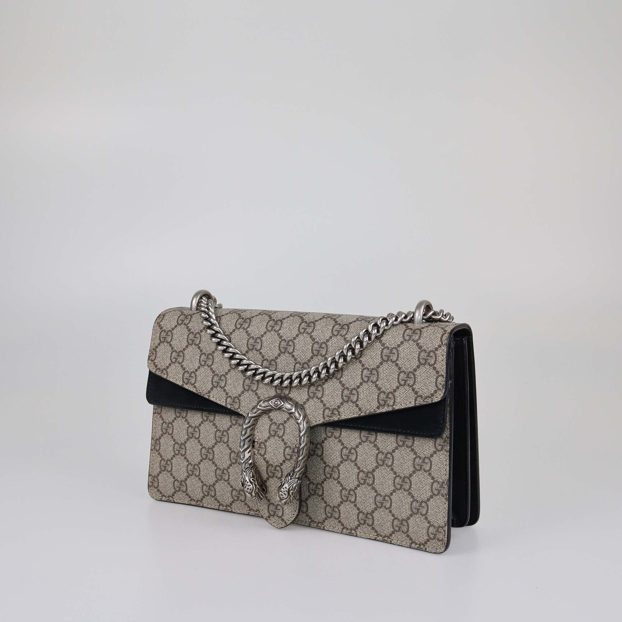 Gucci Beige/Black GG Supreme Small Dionysus Shoulder Bag Womens Gucci 