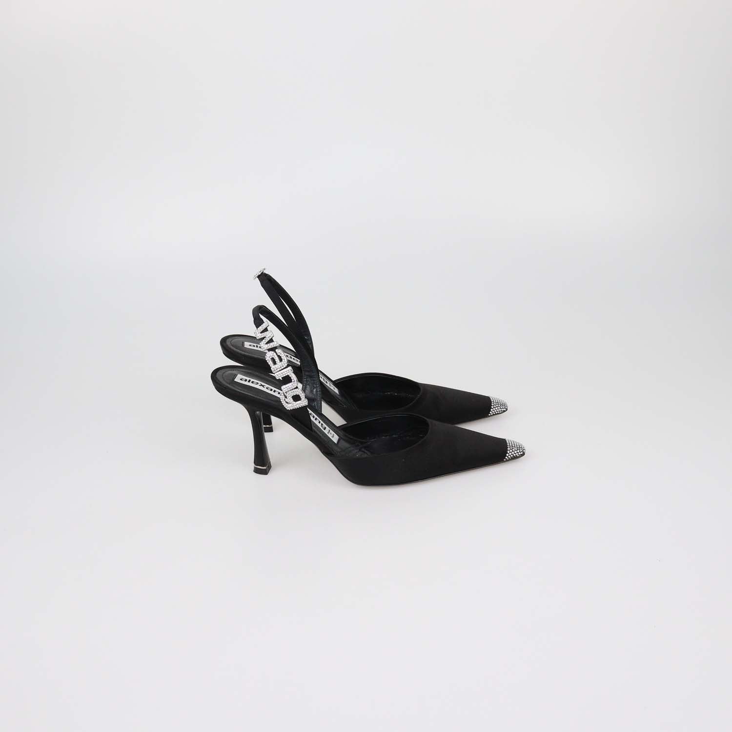 Alexander Wang Black Satin Crystal Embellished Grace Slingback Pumps