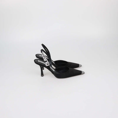 Alexander Wang Black Satin Crystal Embellished Grace Slingback Pumps