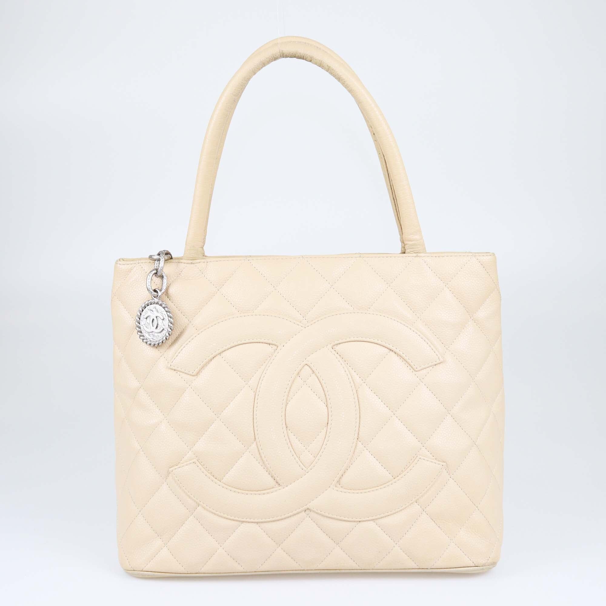 Chanel Beige Quilted Caviar Medallion Tote Womens Chanel 