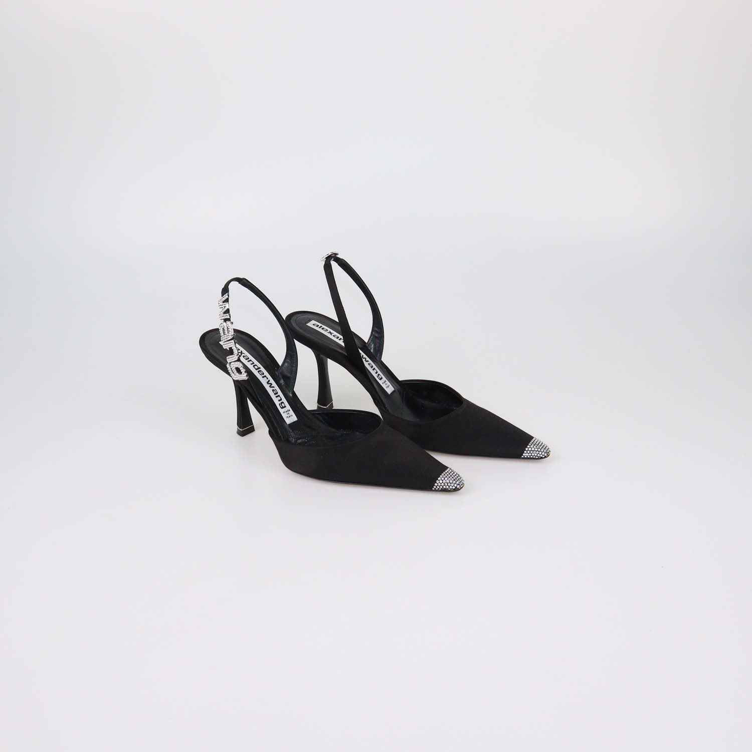 Alexander Wang Black Satin Crystal Embellished Grace Slingback Pumps