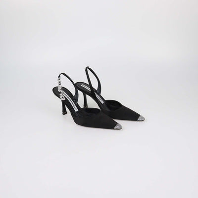 Alexander Wang Black Satin Crystal Embellished Grace Slingback Pumps