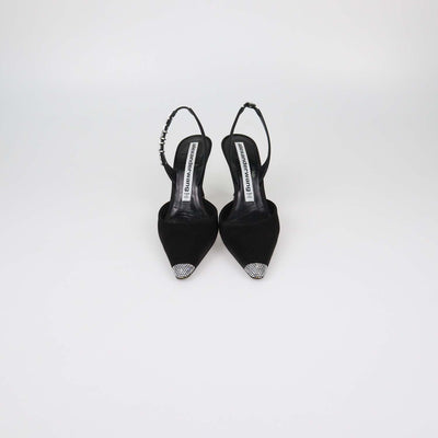 Alexander Wang Black Satin Crystal Embellished Grace Slingback Pumps