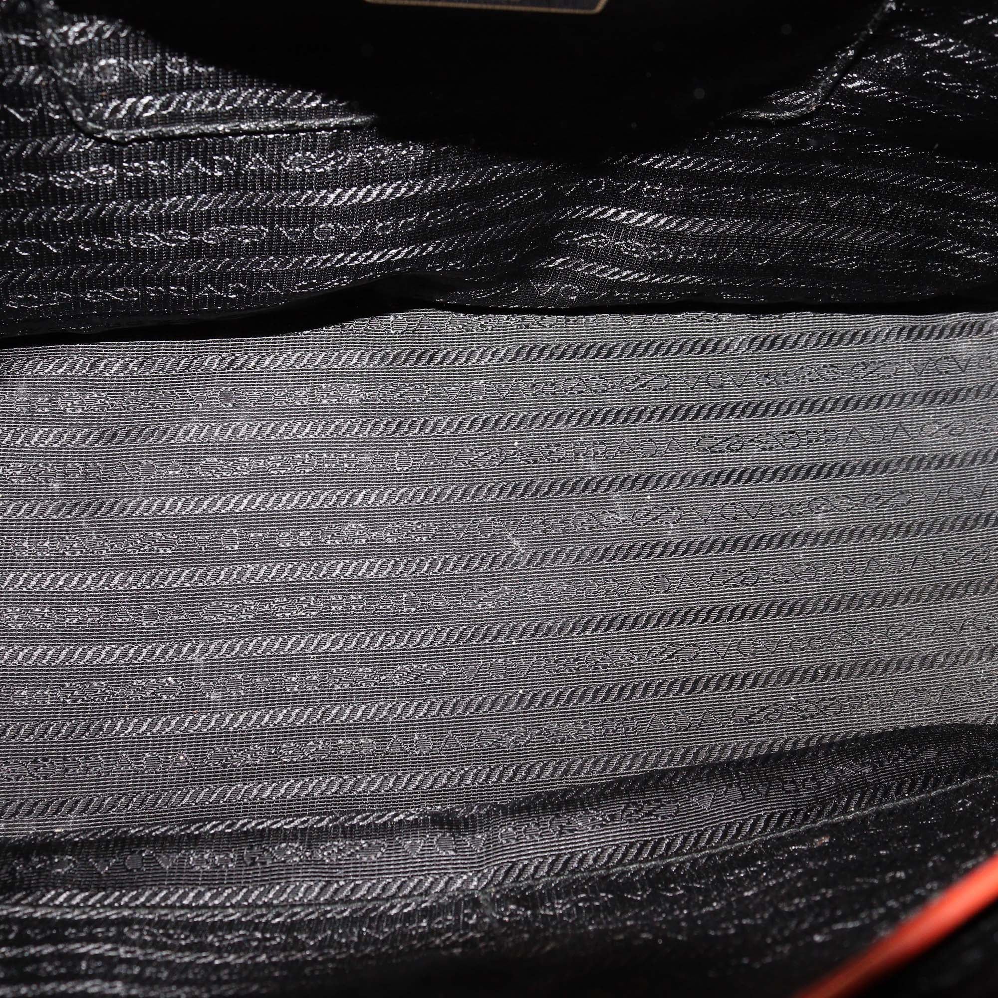 Prada Brick Red Patent Leather Medium Floral Applique Double Zip Tote