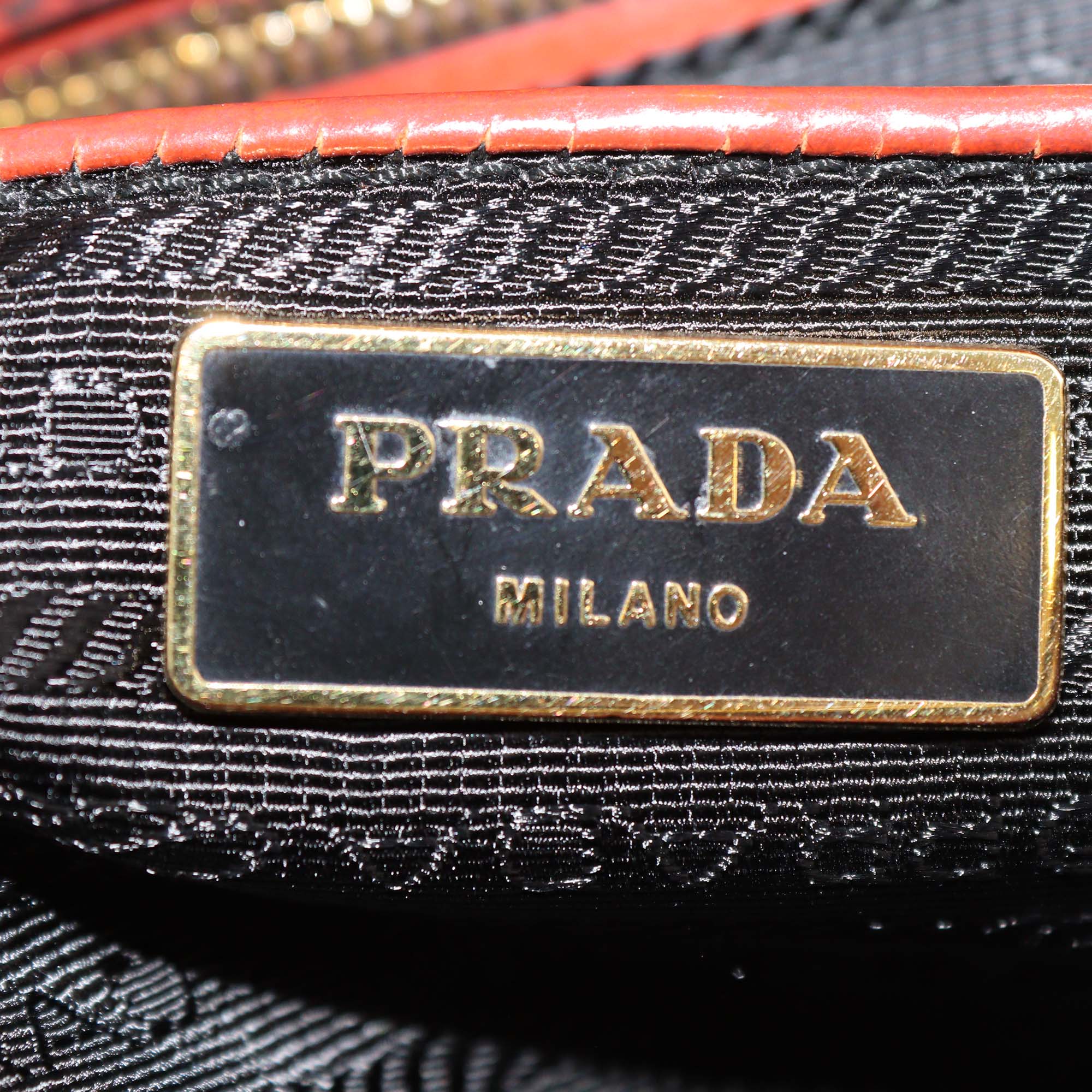 Prada Brick Red Patent Leather Medium Floral Applique Double Zip Tote