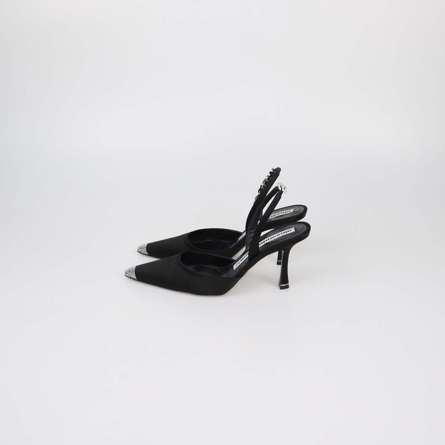 Alexander Wang Black Satin Crystal Embellished Grace Slingback Pumps
