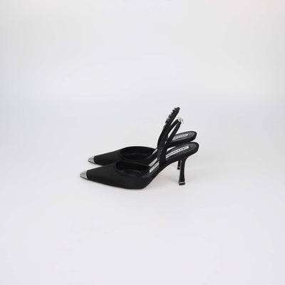 Alexander Wang Black Satin Crystal Embellished Grace Slingback Pumps