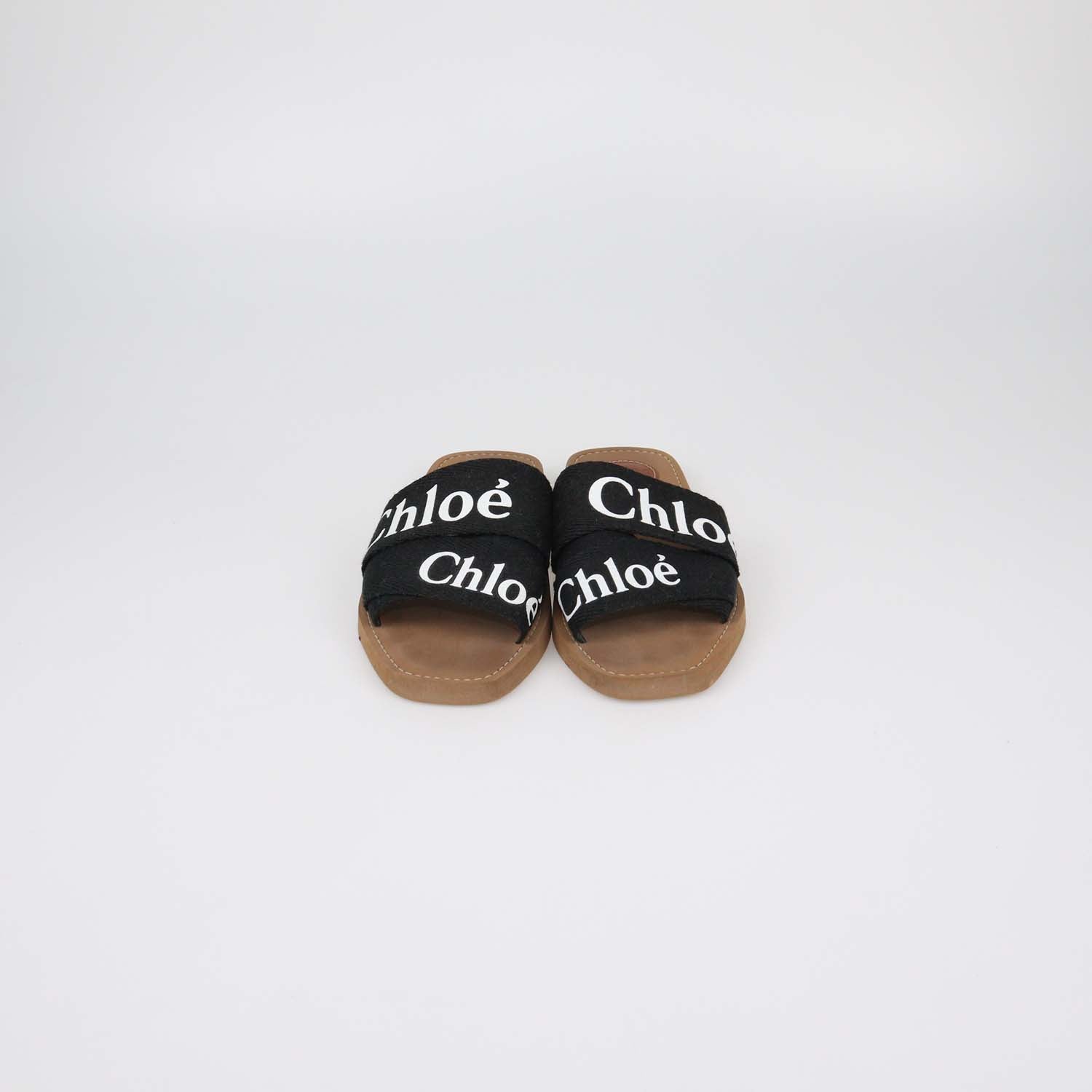 Chloe Black Canvas Logo Woody Flat Slide