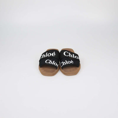 Chloe Black Canvas Logo Woody Flat Slide