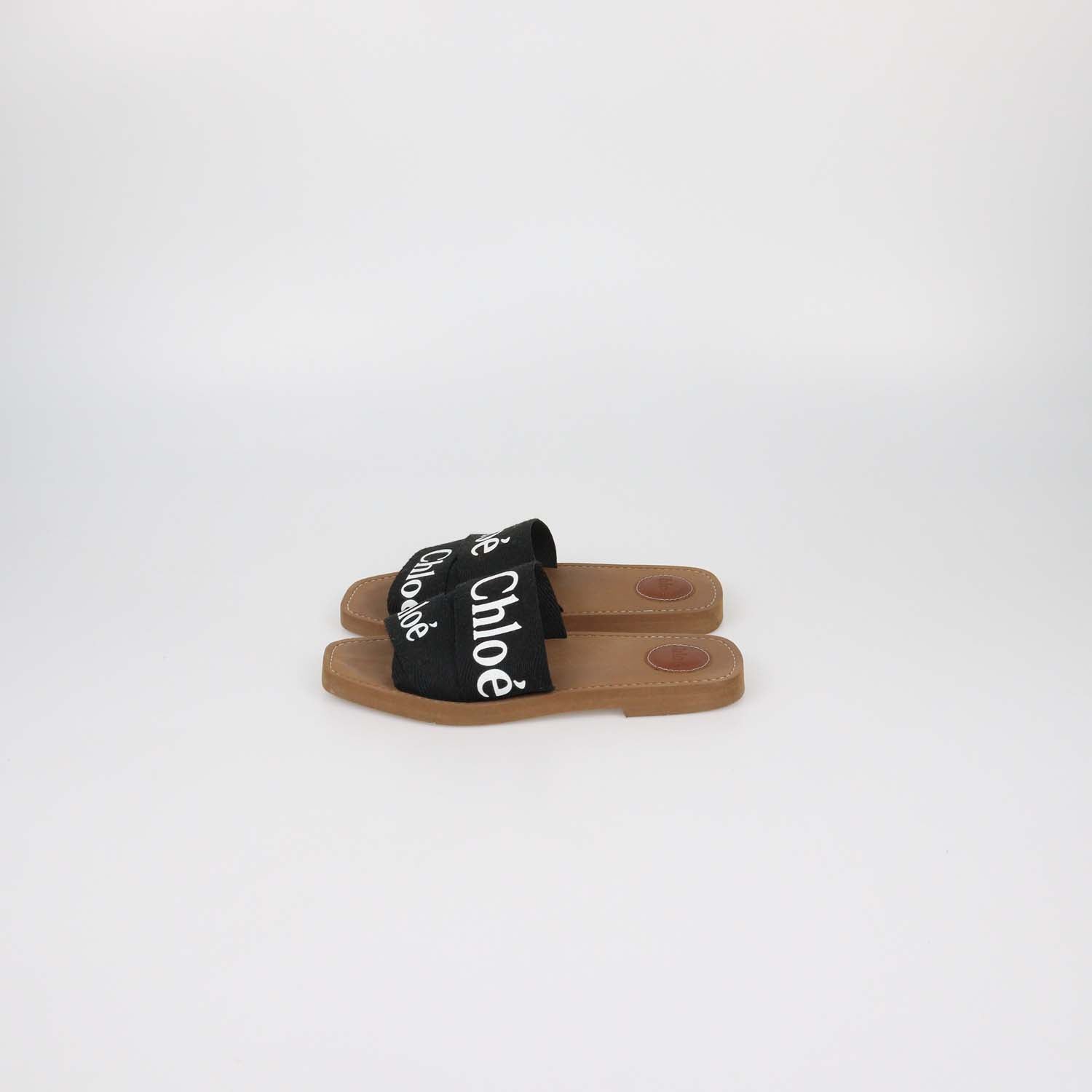 Chloe Black Canvas Logo Woody Flat Slide