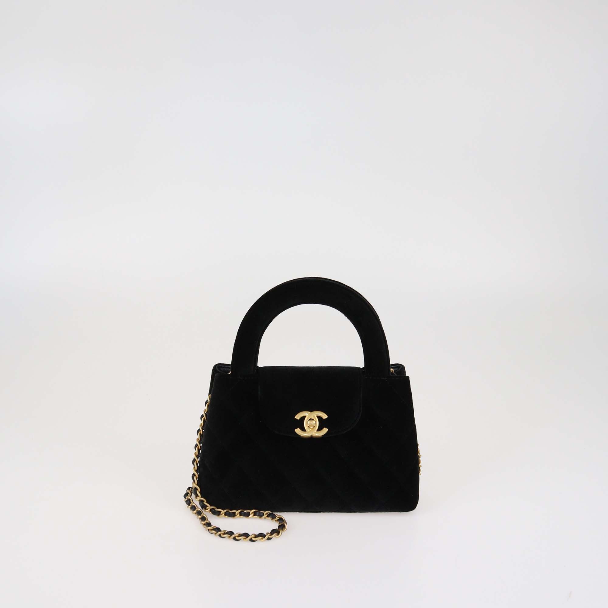 Chanel Black Quilted Velvet Mini Kelly Bag