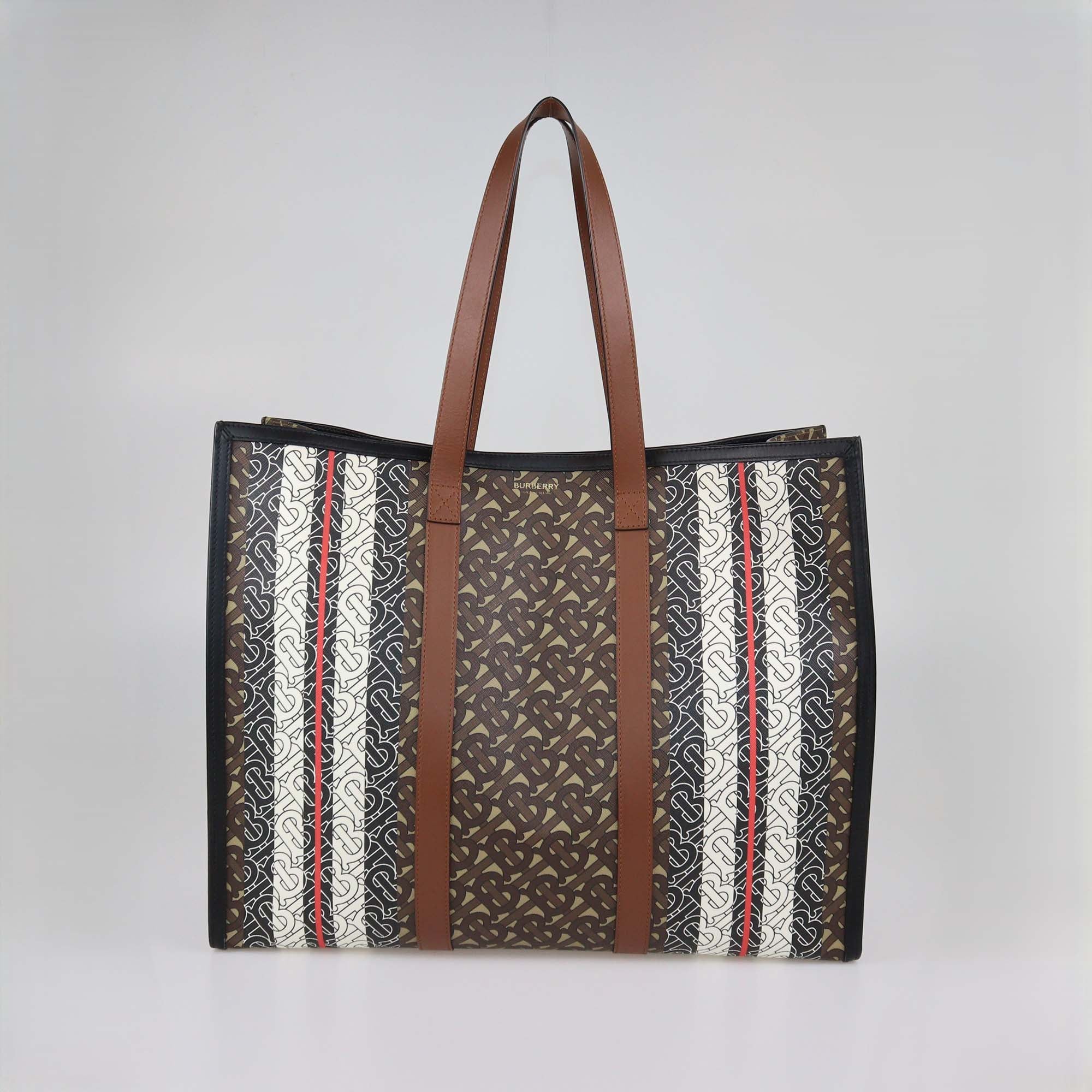 Burberry Briddle Brown Coated Canvas and Leather Medium East West Book Tote