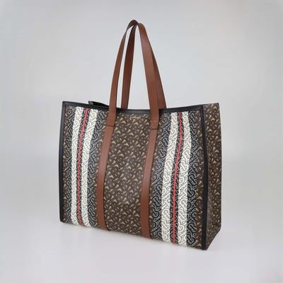 Burberry Briddle Brown Coated Canvas and Leather Medium East West Book Tote