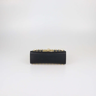 Gucci Black Leather Small Pearl Studded Padlock Shoulder Bag