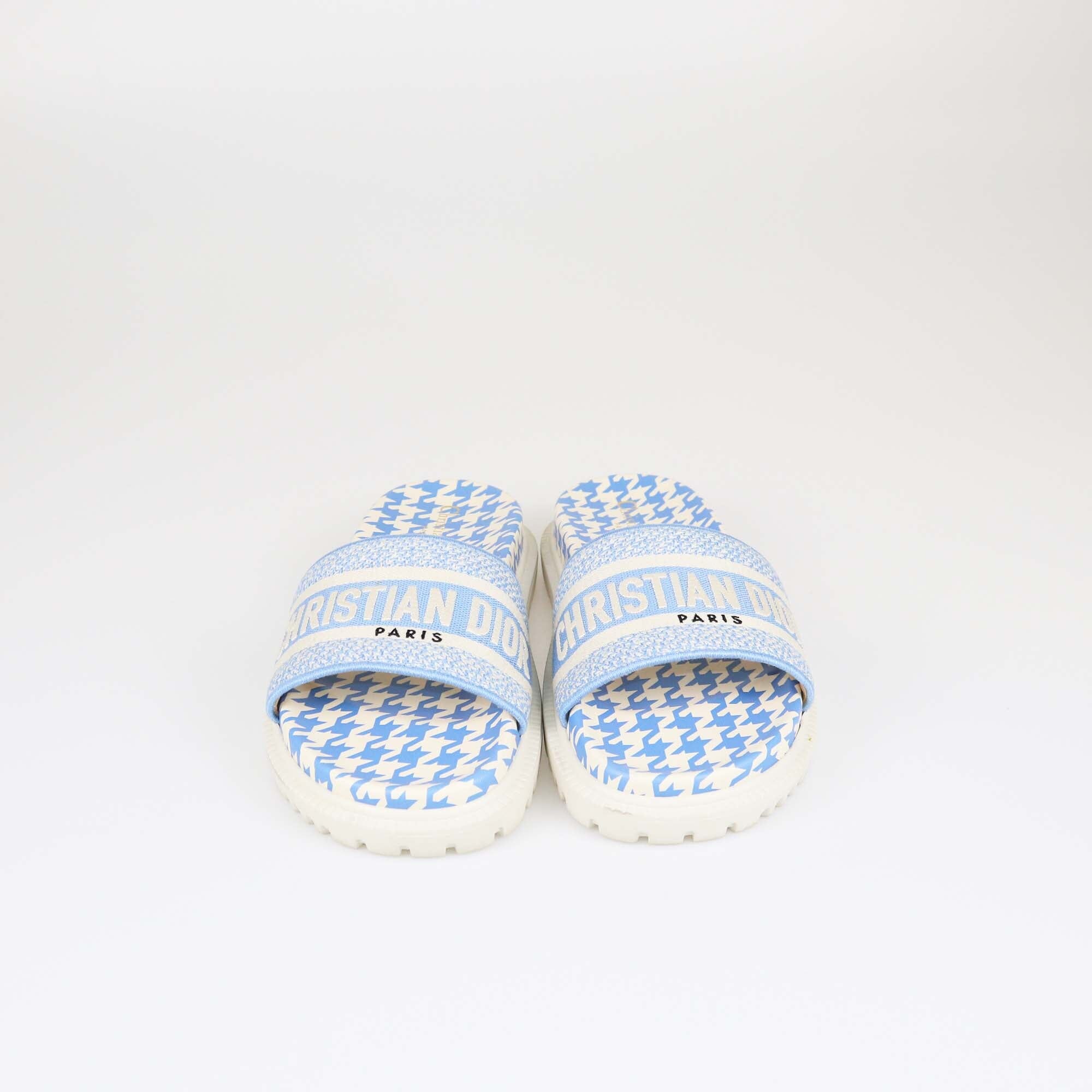 Dior Blue Embroidered Dway Slides Womens Christian Dior 